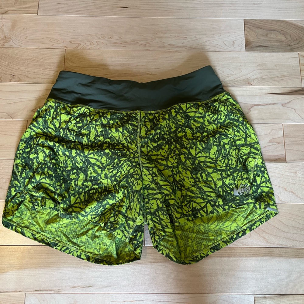 REI Lime Green Athletic Shorts with Gray Accents